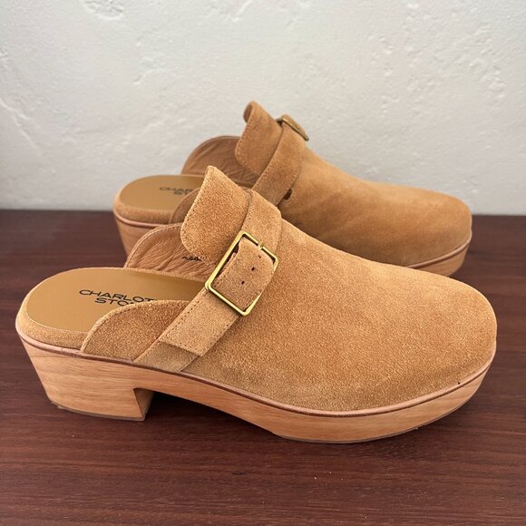 NEW Charlotte Stone Sam Clogs in Bamboo tan brown suede platform clogs buckle 10 - Picture 12 of 12
